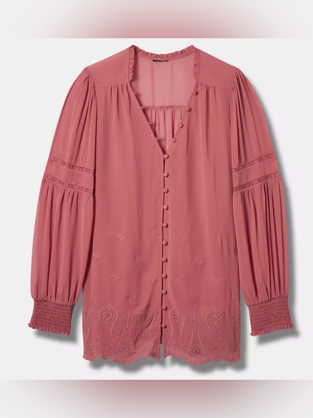 Torrid Chiffon Ruffle Collar Eyelet Embroidered Blouse Size 1